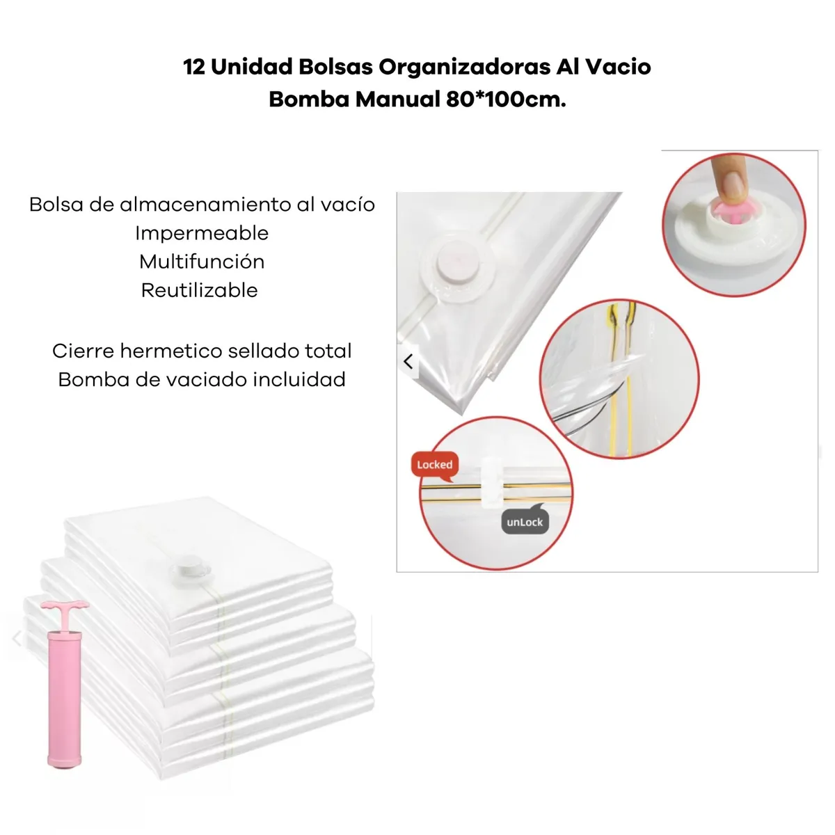 GENERICO - 12 Bolsas Organizadoras Ropa Vacío  Manual 80*100 Cm