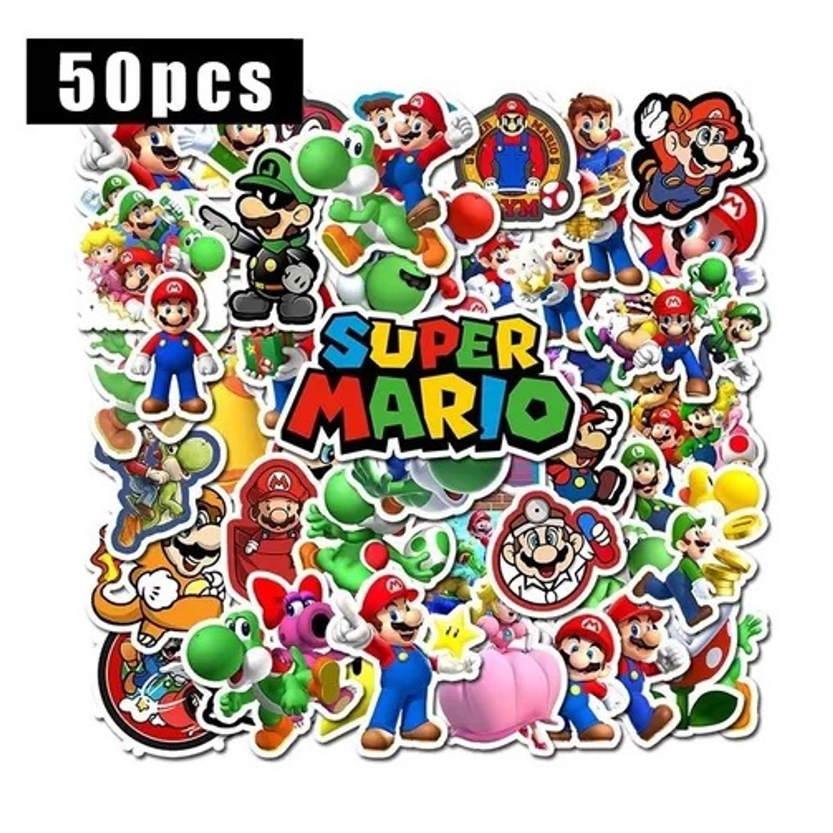 GARSIL - 50 Stickers Super Mario Bross - Etiquetas Autoadhesivas