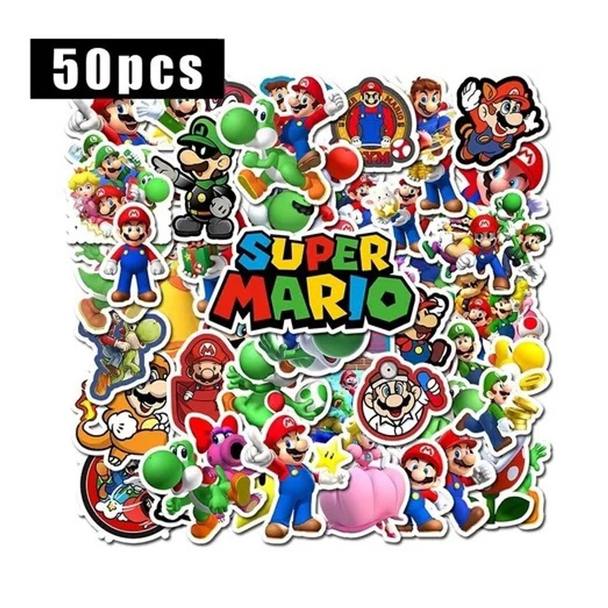 GARSIL - 50 Stickers Super Mario Bross - Etiquetas Autoadhesivas