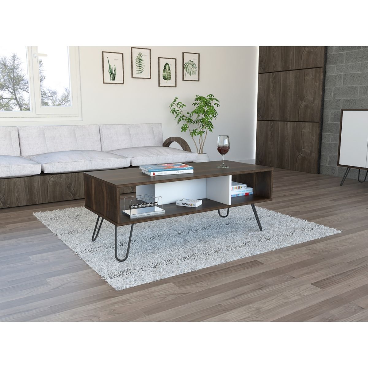 FMFURNITURE - Mesa De Centro Café Oscuro 40x101.1x45 cm