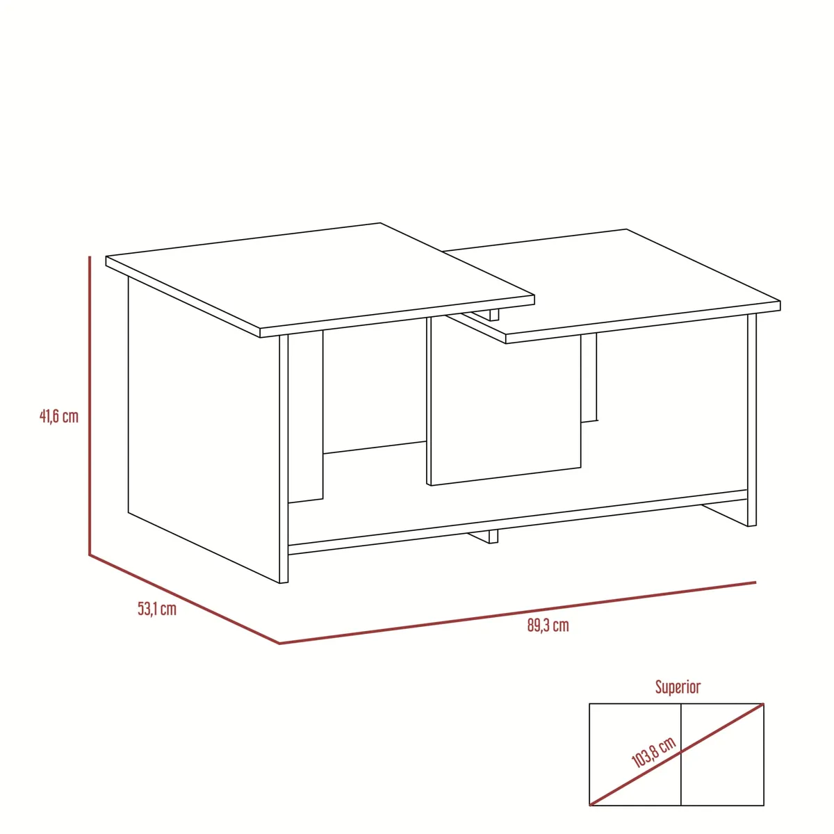 FMFURNITURE - Mesa De Centro - Café Oscuro 41.6x89.3x53.1 cm
