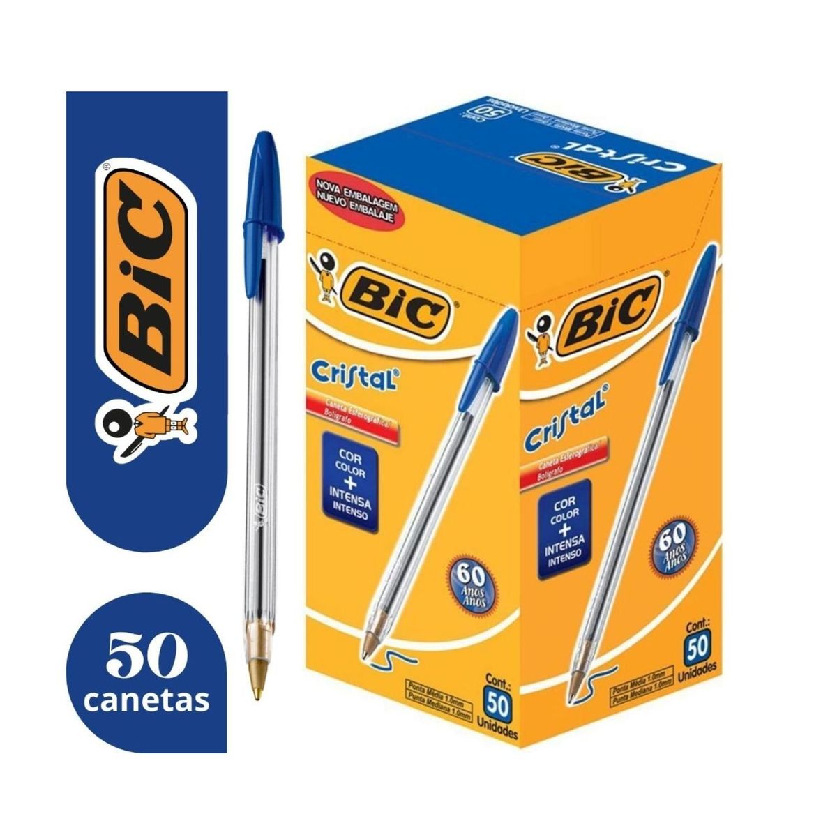 GENERICO - Lápiz Pasta Azul Bic Cristal Punta Media 50 unid