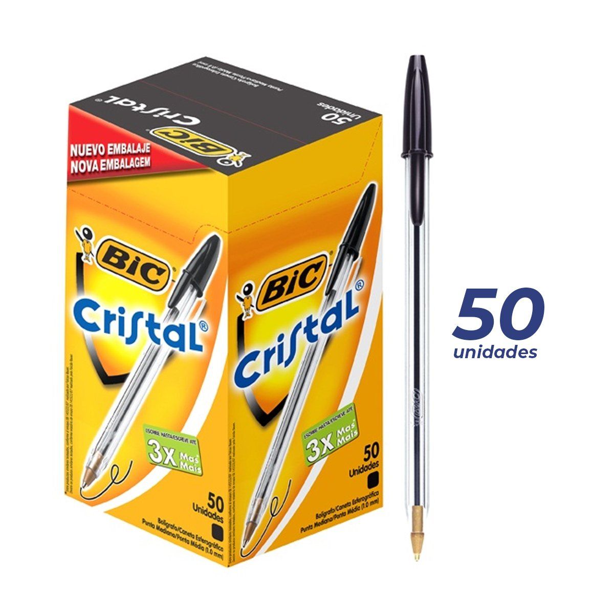 GENERICO - Lápiz Pasta Negro Bic Cristal Punta Media 50 unid