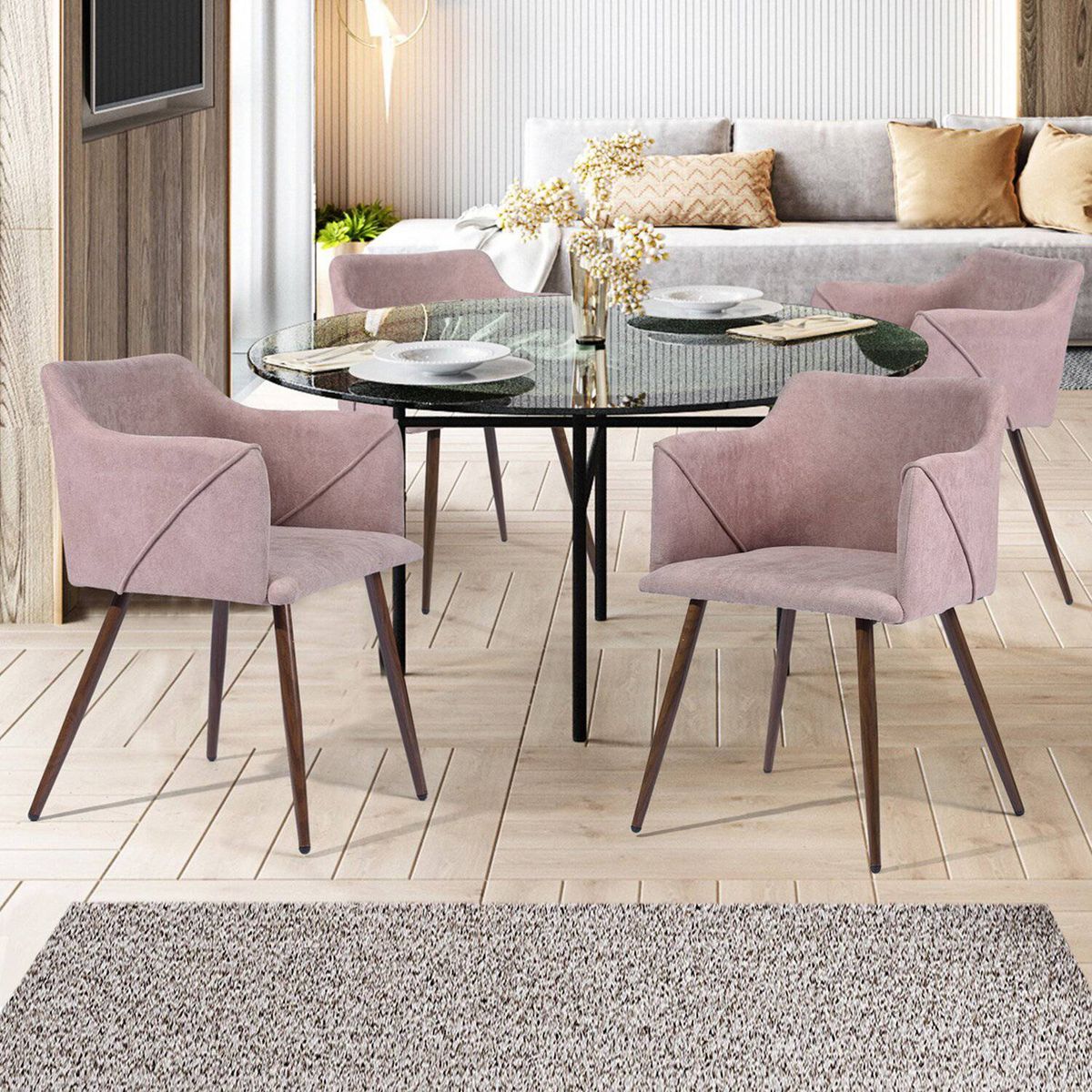 NOVAHUS - Pack 2 Sitial Terciopelo Aldridge Rosado