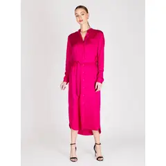 LINEATRE - Vestido Camisero Satinado Fucsia