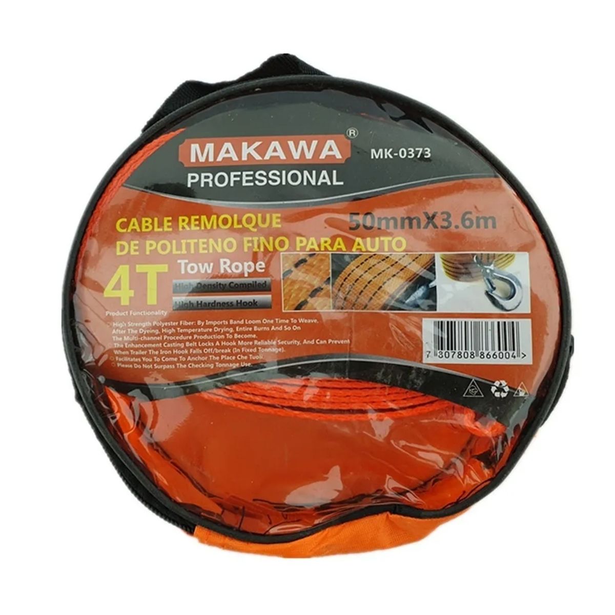 MAKAWA - Cable Remolque Para Auto 4 Toneladas 50mm X 3.6m Makawa