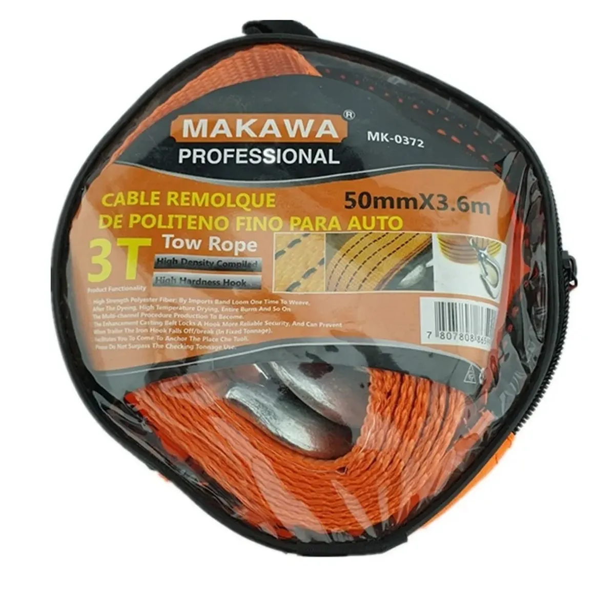 MAKAWA - Cable Remolque Para Auto 3 Toneladas 50mm X 3.6m Makawa