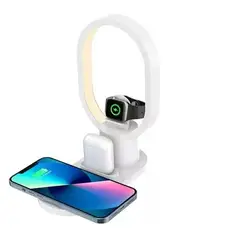 GENERICO - Base Carga Rápida Inalámbrica 4 En 1 iPhone Y Android Con Lampara