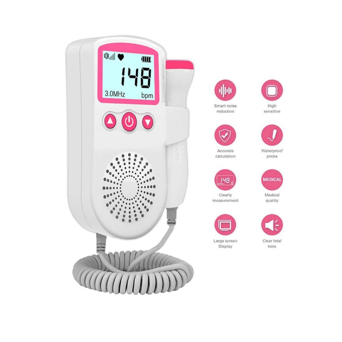MON PETIT - Monitor Fetal Doppler Ultrasonido Latidos Bebé Rosado