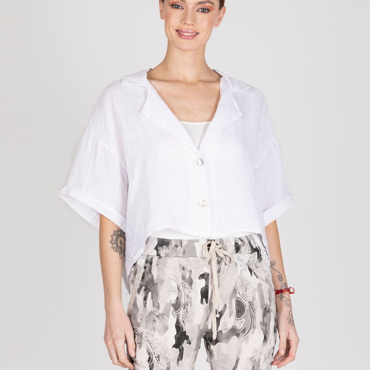 LINEATRE - Blusa Lino Mangas Cortas Lineatre