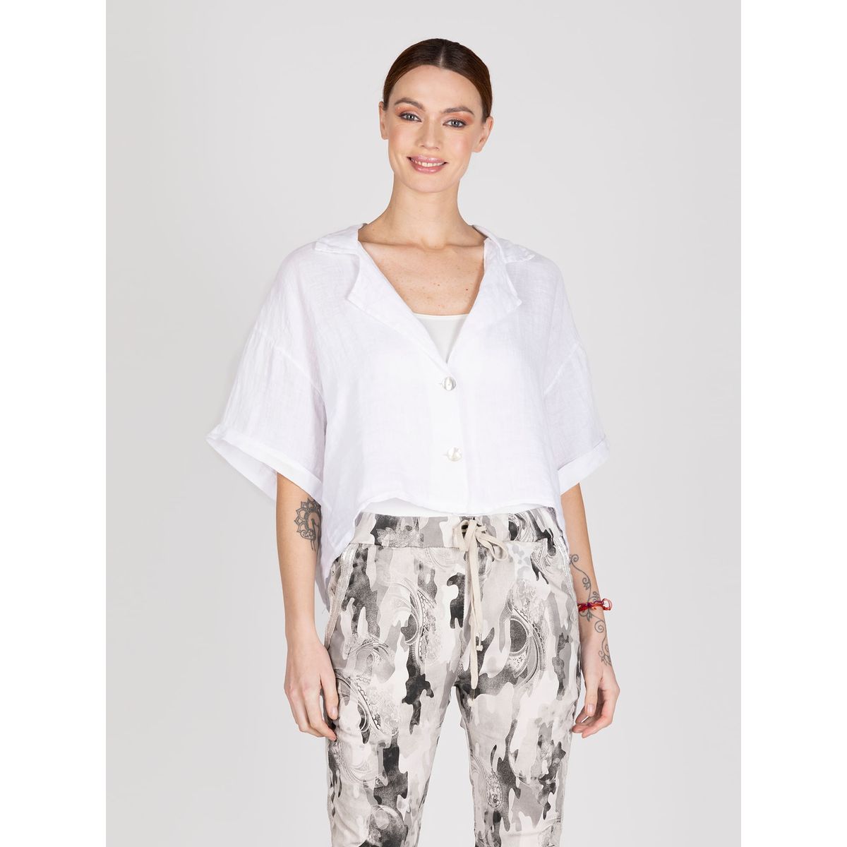 LINEATRE - Blusa Lino Mangas Cortas Lineatre