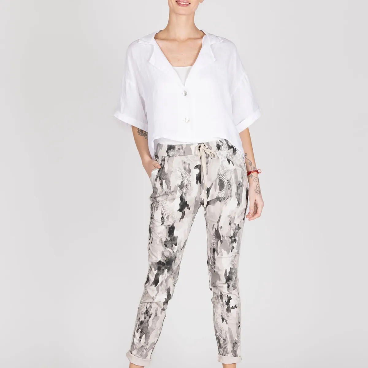 LINEATRE - Blusa Lino Mangas Cortas Lineatre