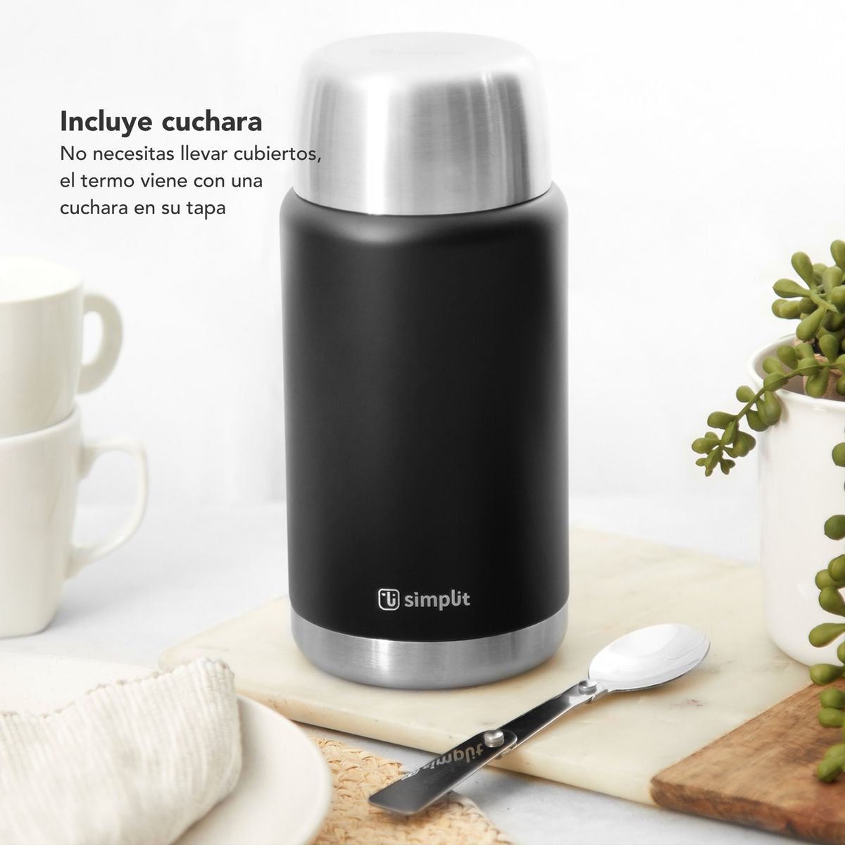 SIMPLIT - Termo de Comida Insulado Acero Inox 750 ml Negro Simplit