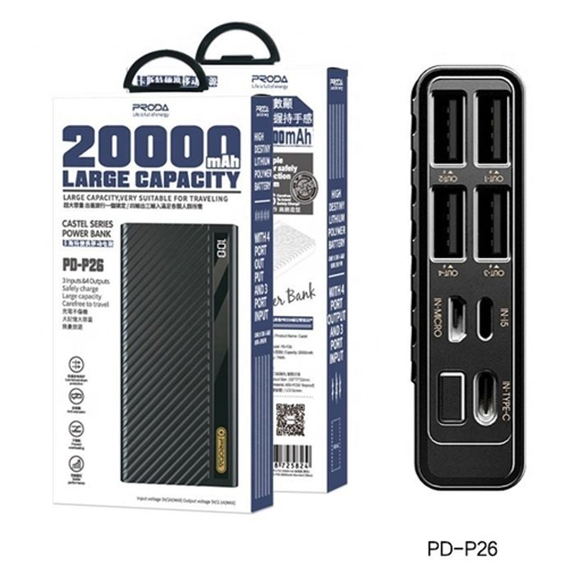 GENERICO - Cargador portatil , Power Bank 20000 Mah/  large capacity para viaje