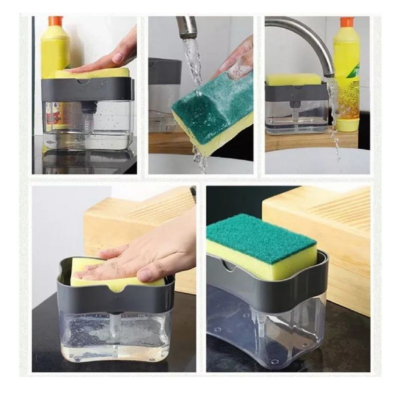UNIVERSAL - DISPENSADOR DE JABÓN O DETERGENTE CON SOPORTE PARA ESPONJA