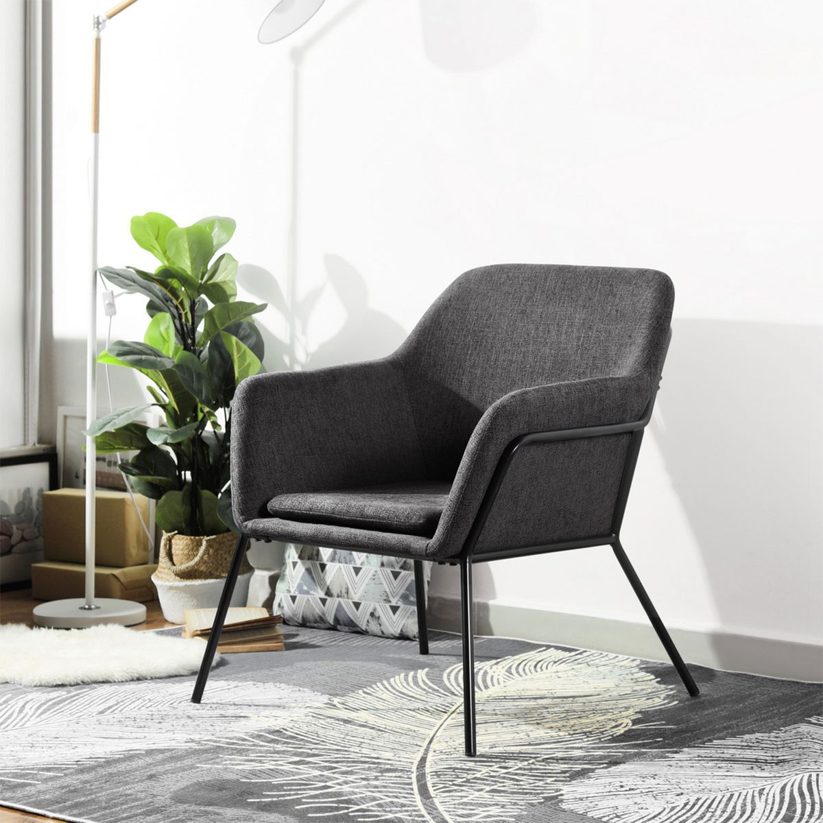 NOVAHUS - Sitial Moderno De Tela Con Apoyabrazos Gris