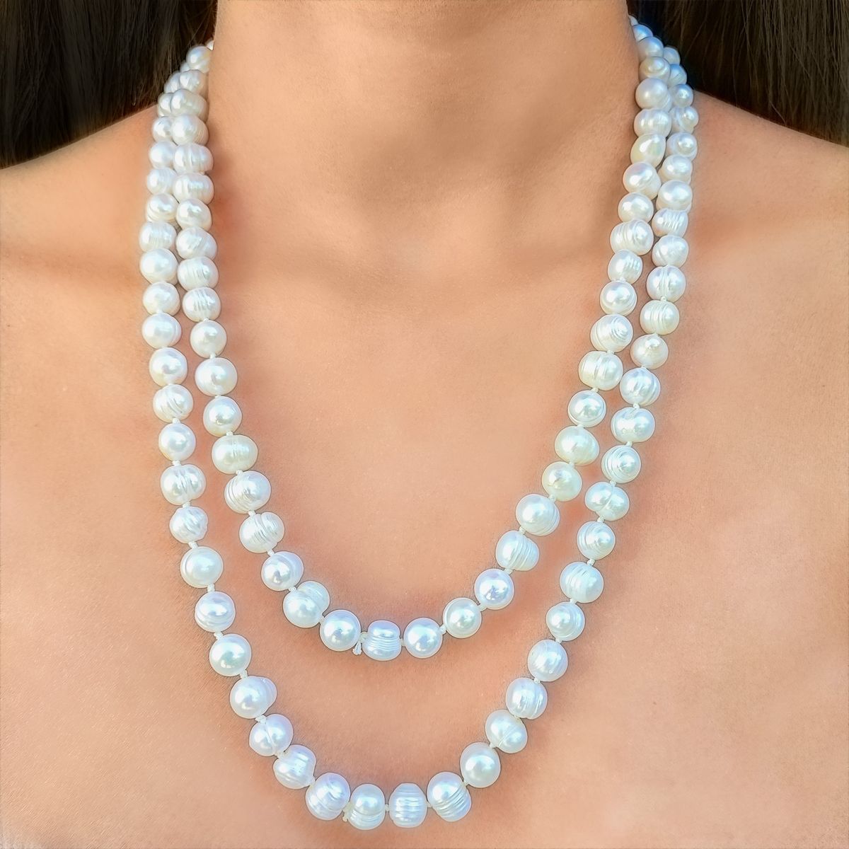 COGGIOLA - Collar Perlas de Río Blanca Largo Nudos