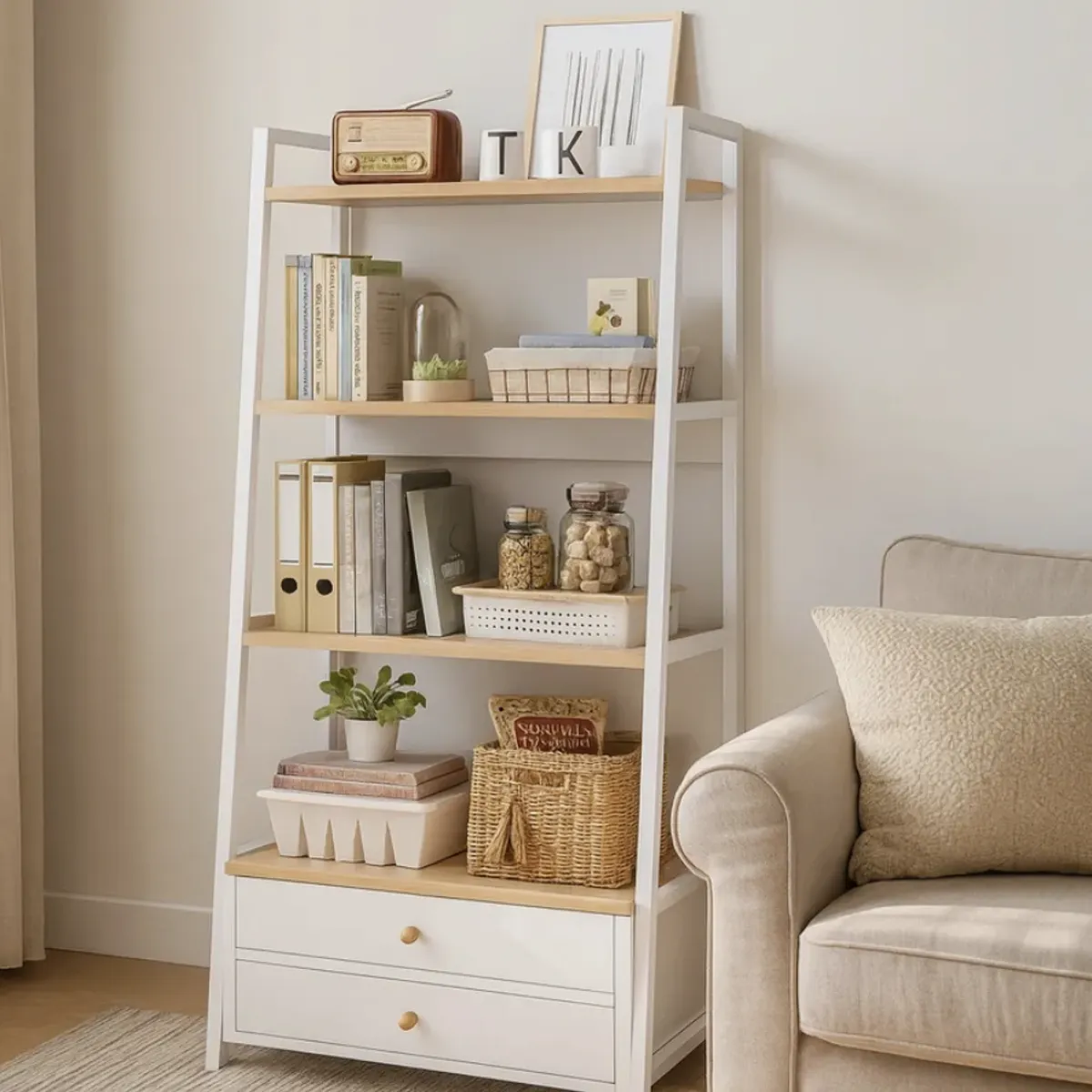 HOMER DESIGN - Estante repisa multifuncional planta biblioteca Con Cajones 150x63x30