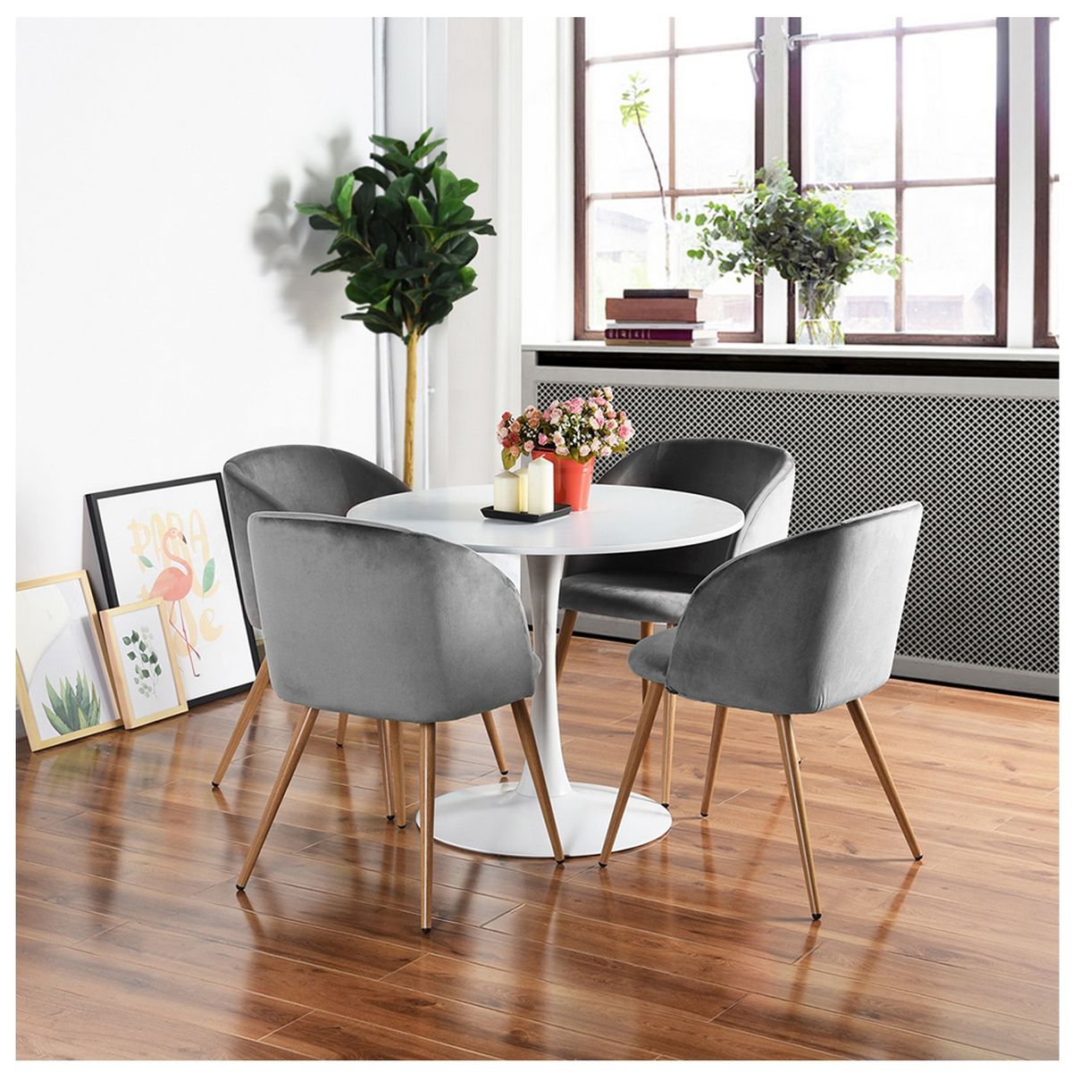 NOVAHUS - PACK 2 SILLA COMEDOR SITIAL LOUNGE TERCIOPELO GRIS