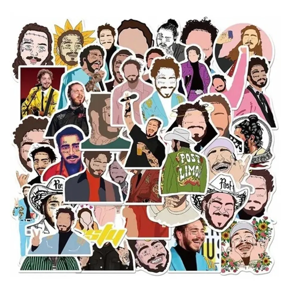 GARSIL - 50 Stickers Post Malone - Etiquetas Autoadhesivas