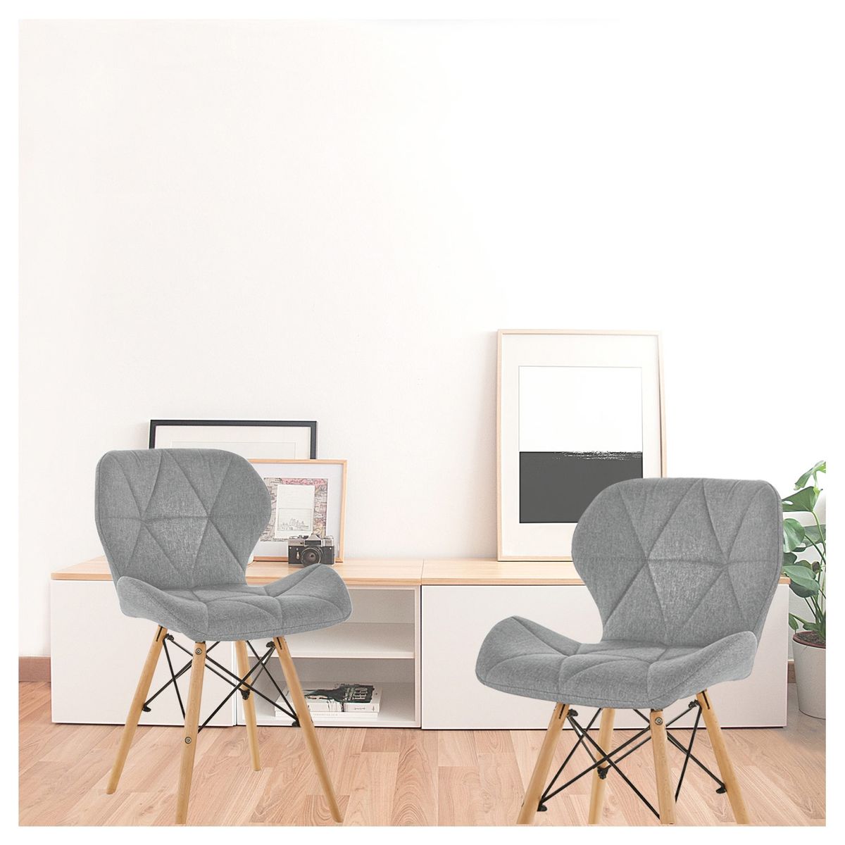 NOVAHUS - Pack 4 Silla Eames Acolchada Tela De Lino Gris
