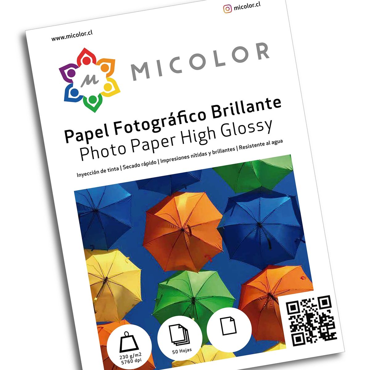 MICOLOR - Papel Fotográfico Brillante Carta 230g / 50 hojas