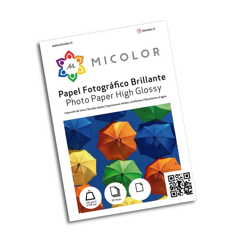 MICOLOR - Papel Fotográfico Brillante Carta 230g / 50 hojas