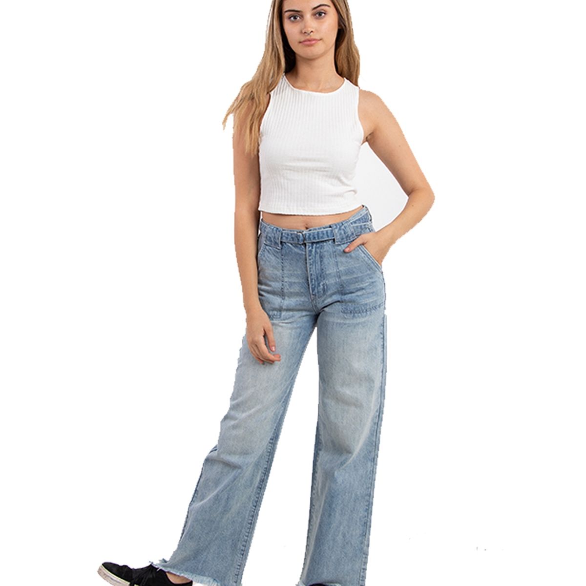 BUFFALO CHILE - Pantalon Jeans Frayed Celeste Mujer
