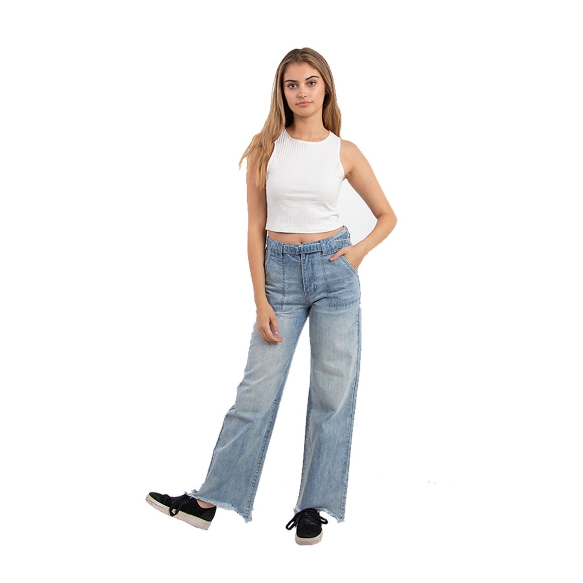 BUFFALO CHILE - Pantalon Jeans Frayed Celeste Mujer
