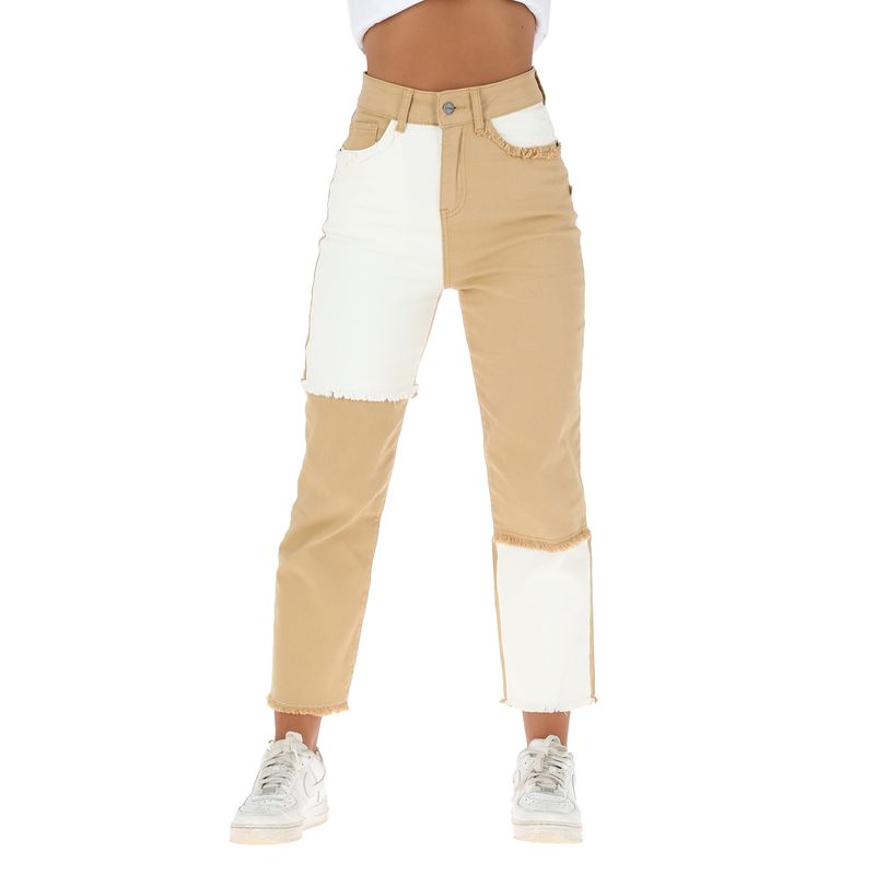 BUFFALO CHILE - Pantalon Jeans Cortes Chequen Blanco Mujer