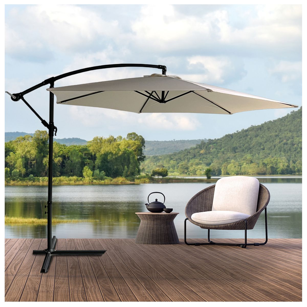 NOVAHUS - Sombrilla Quitasol Lateral Diámetro 3 Metros Beige