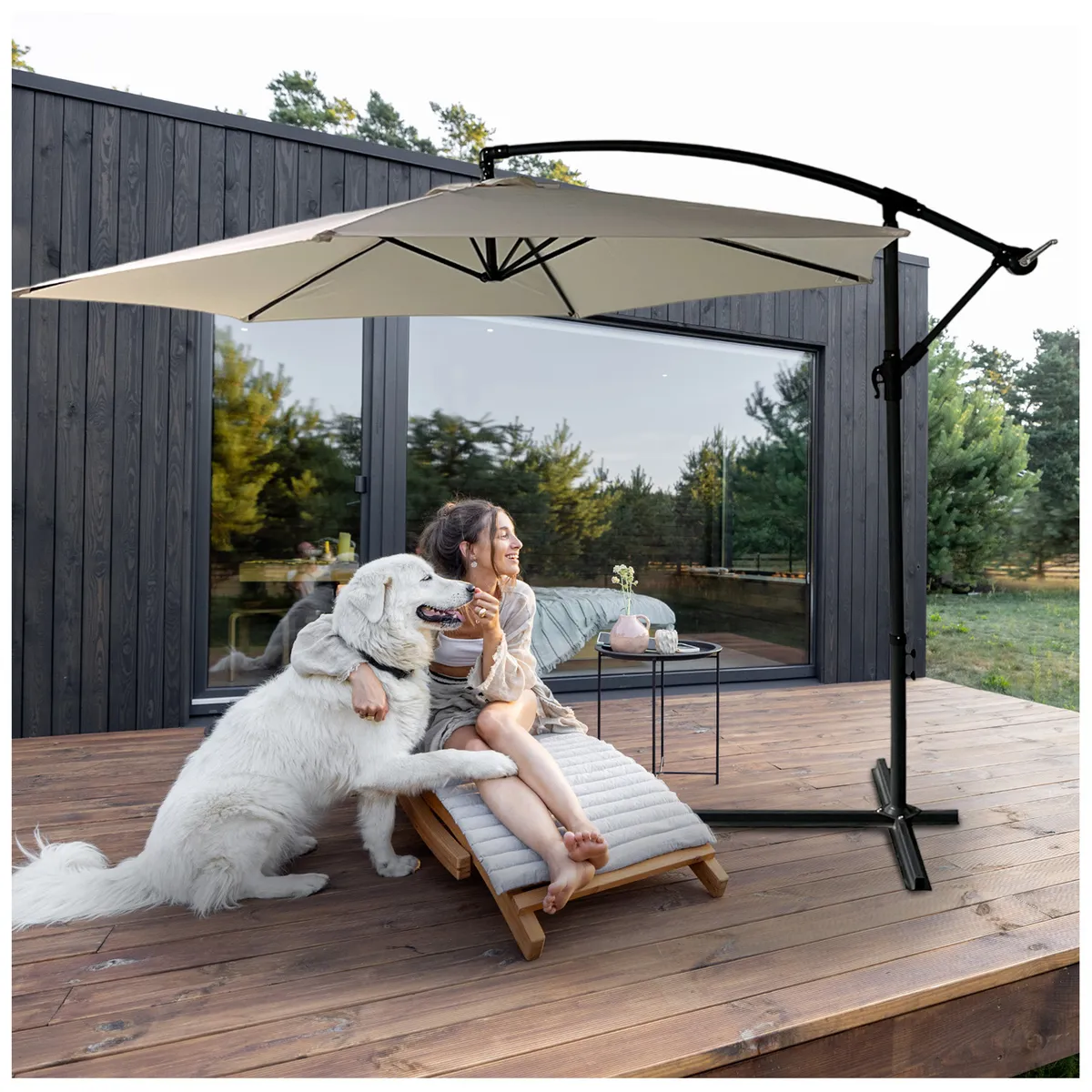 NOVAHUS - Sombrilla Quitasol Lateral Diámetro 3 Metros Beige