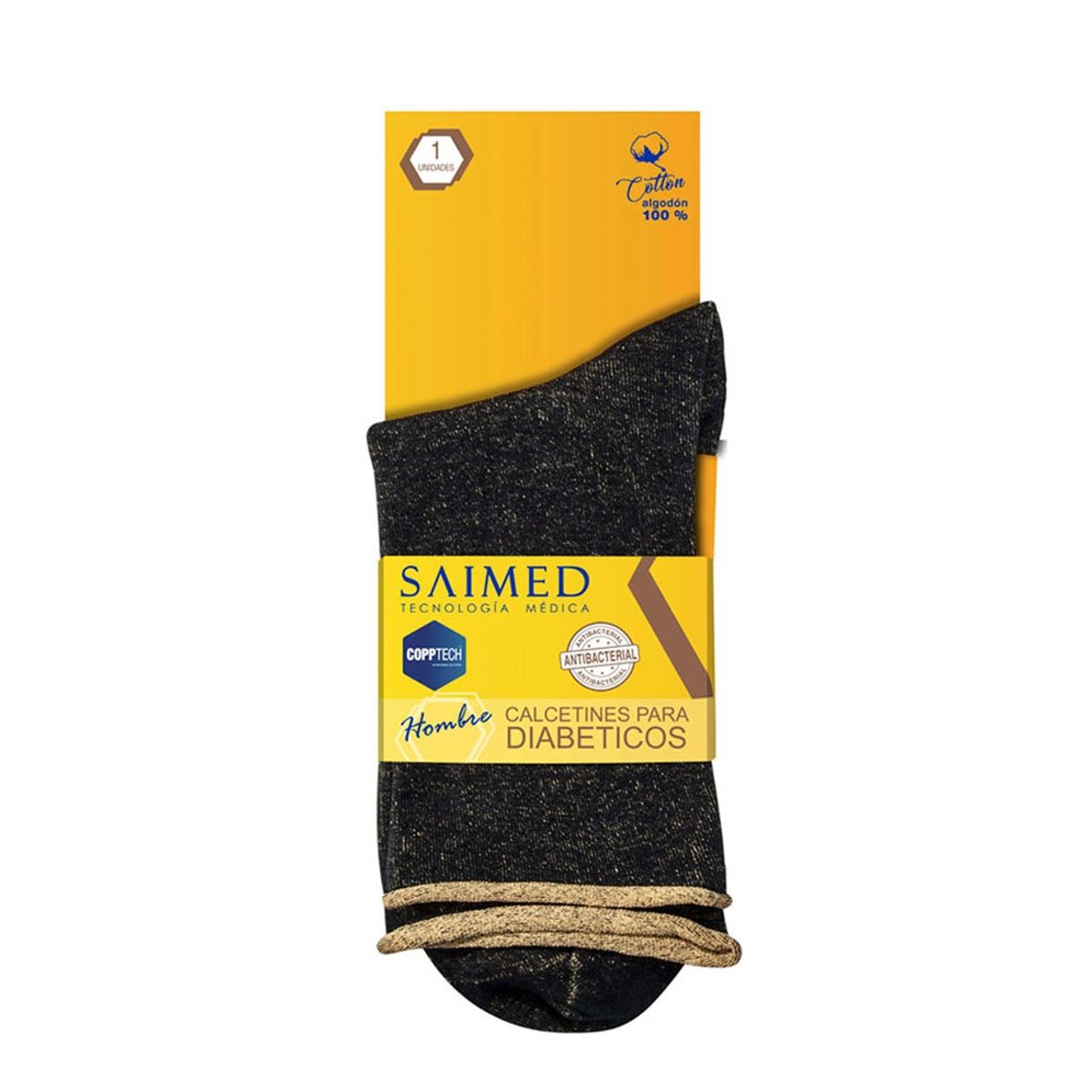 SAIMED - Calcetín Algodón Cobre Largo Hombre Apto Para Diabeticos SAIMED