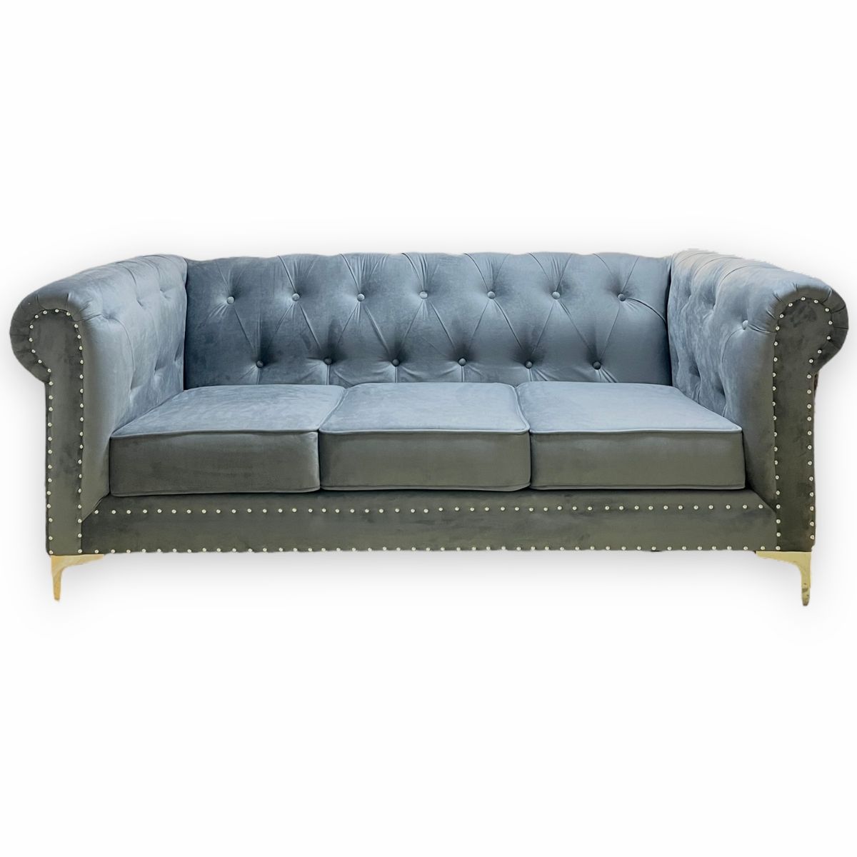 GENERICO - SOFA CHEFTERFIELD 3 CUERPOS  FELPA  GRIS