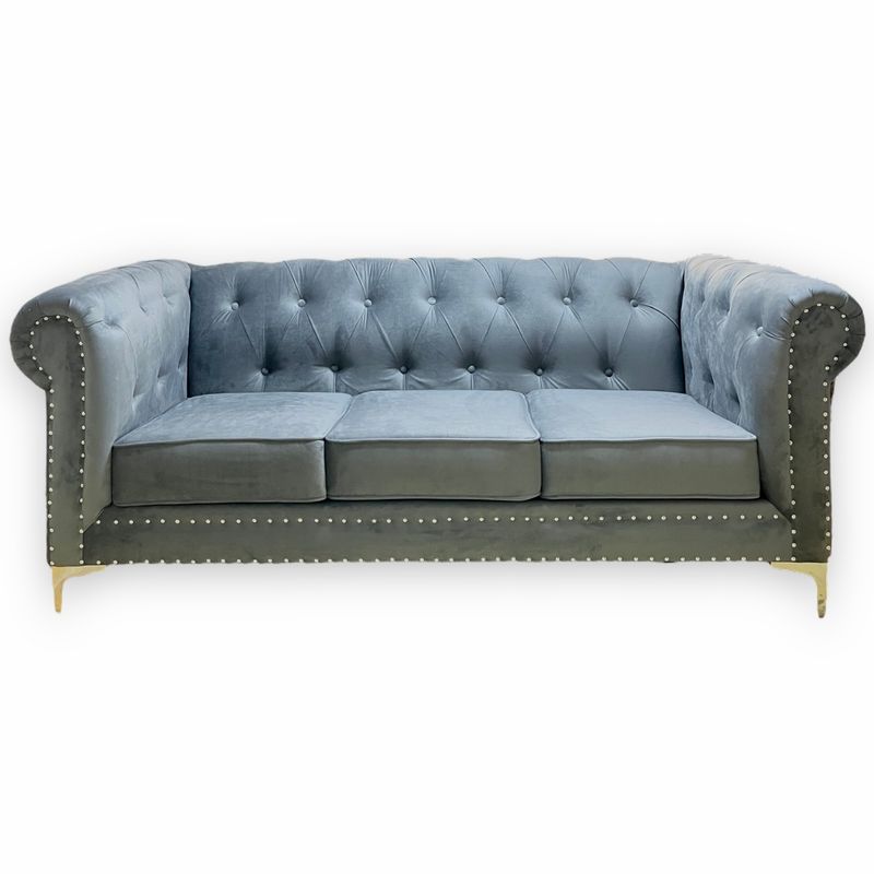 GENERICO - SOFA CHEFTERFIELD 3 CUERPOS  FELPA  GRIS