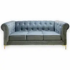 GENERICO - SOFA CHEFTERFIELD 3 CUERPOS FELPA GRIS