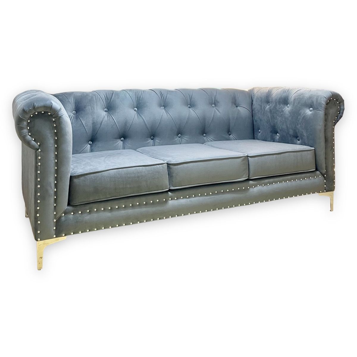 GENERICO - SOFA CHEFTERFIELD 3 CUERPOS  FELPA  GRIS