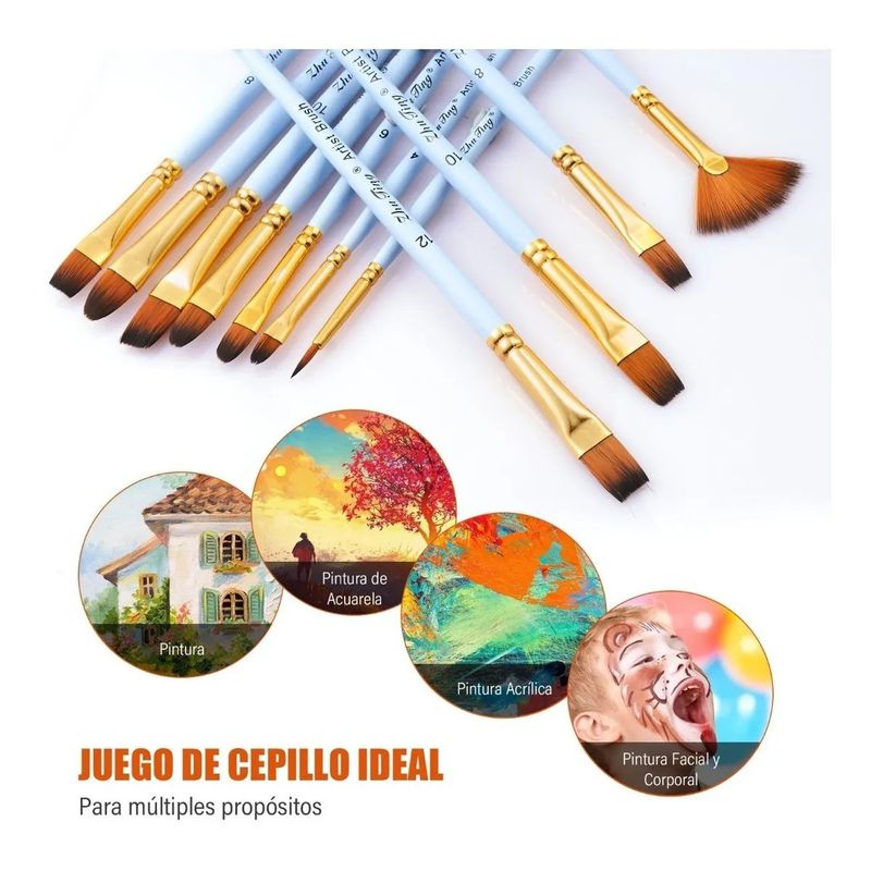 Pinceles Pintura Facial Pack De 10 Pinceles Planos Para Pintura