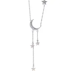 KUANGYE - Collar Con Luna Y Estrellas Plateado Hermoso