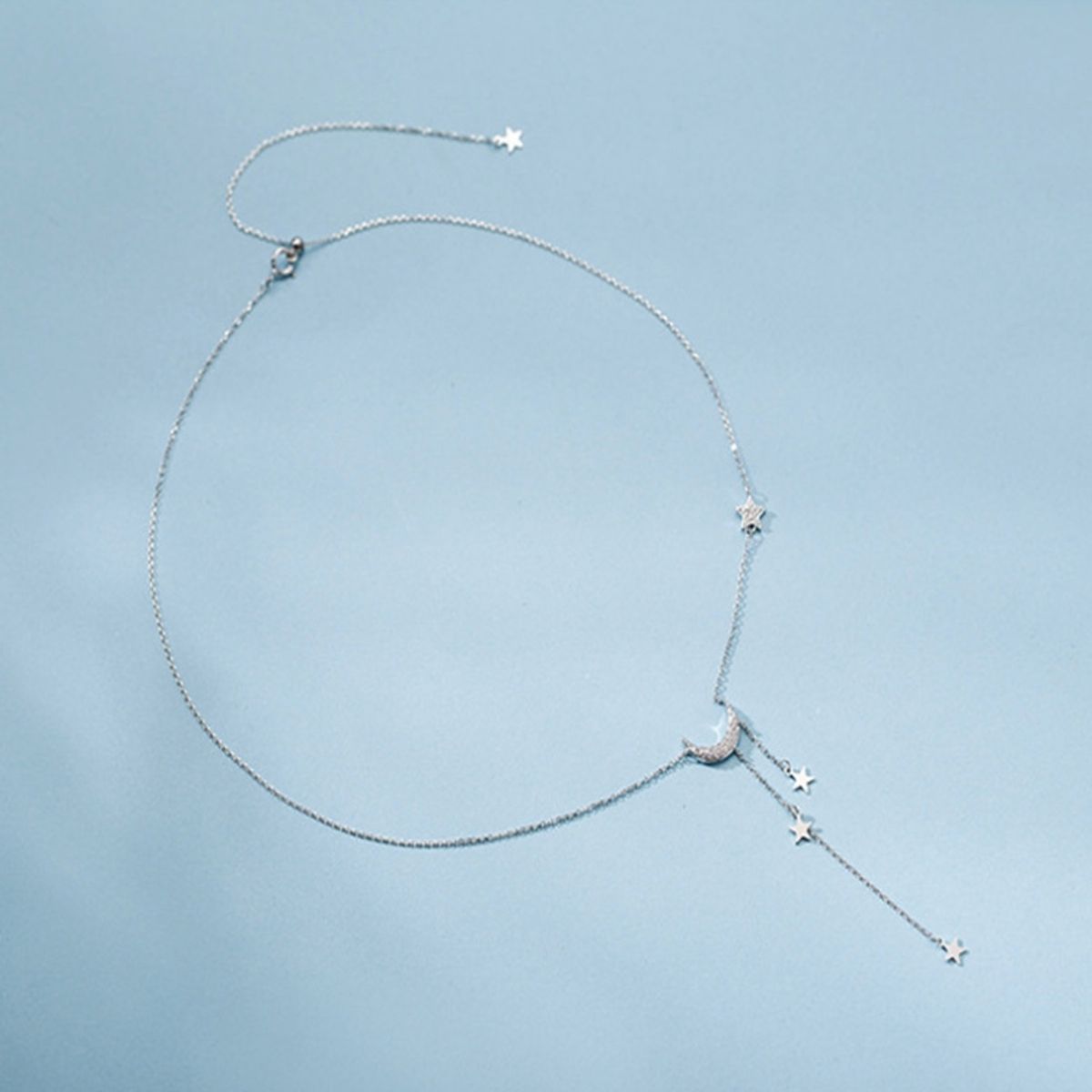 KUANGYE - Collar Con Luna Y Estrellas Plateado Hermoso