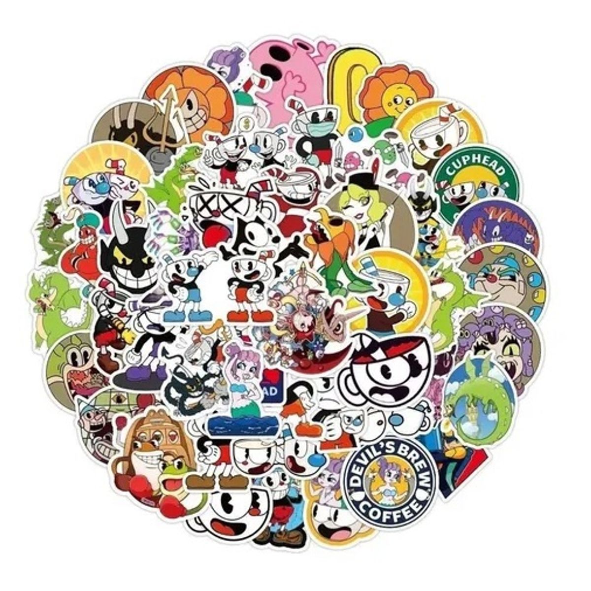GARSIL - 50 Stickers Cuphead - Etiquetas Autoadhesivas