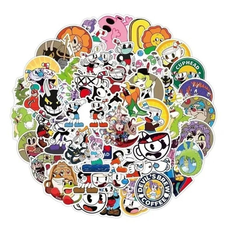 GARSIL - 50 Stickers Cuphead - Etiquetas Autoadhesivas