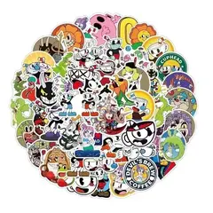 GARSIL - 50 Stickers Cuphead - Etiquetas Autoadhesivas