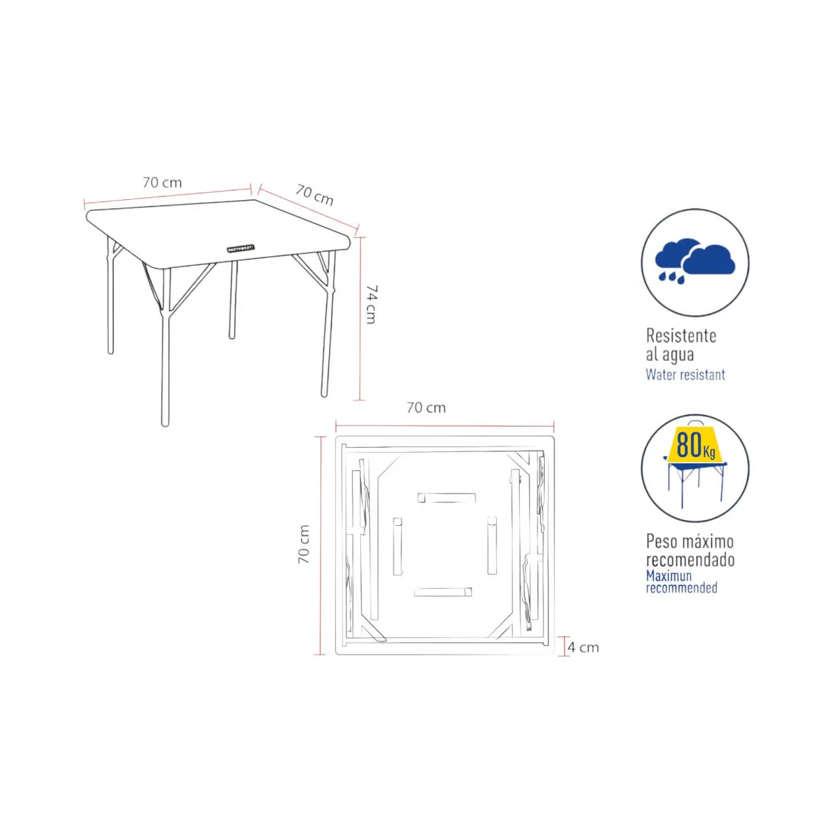 NORTHWEST - Mesa Plegable Cuadrada 70x74Cm Blanca Northwest