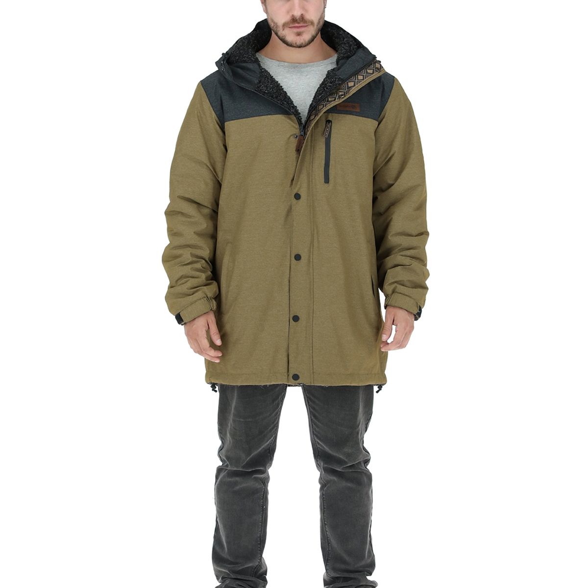 BUFFALO CHILE - Parka Impermeable Camaleon Verde - Negro Jaspeado Hombre