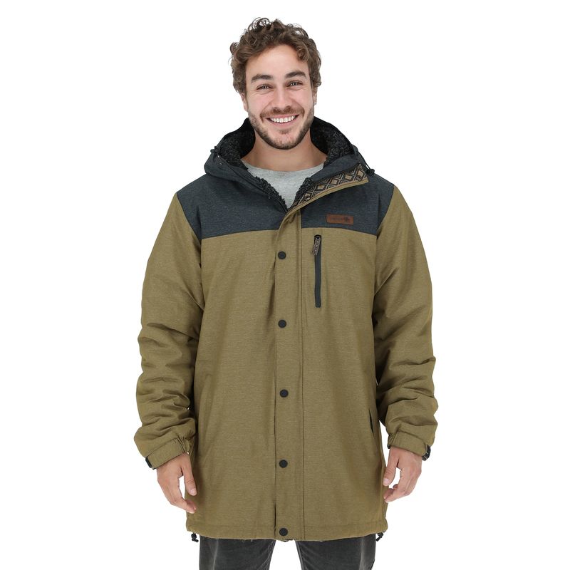 BUFFALO CHILE - Parka Impermeable Camaleon Verde - Negro Jaspeado Hombre.