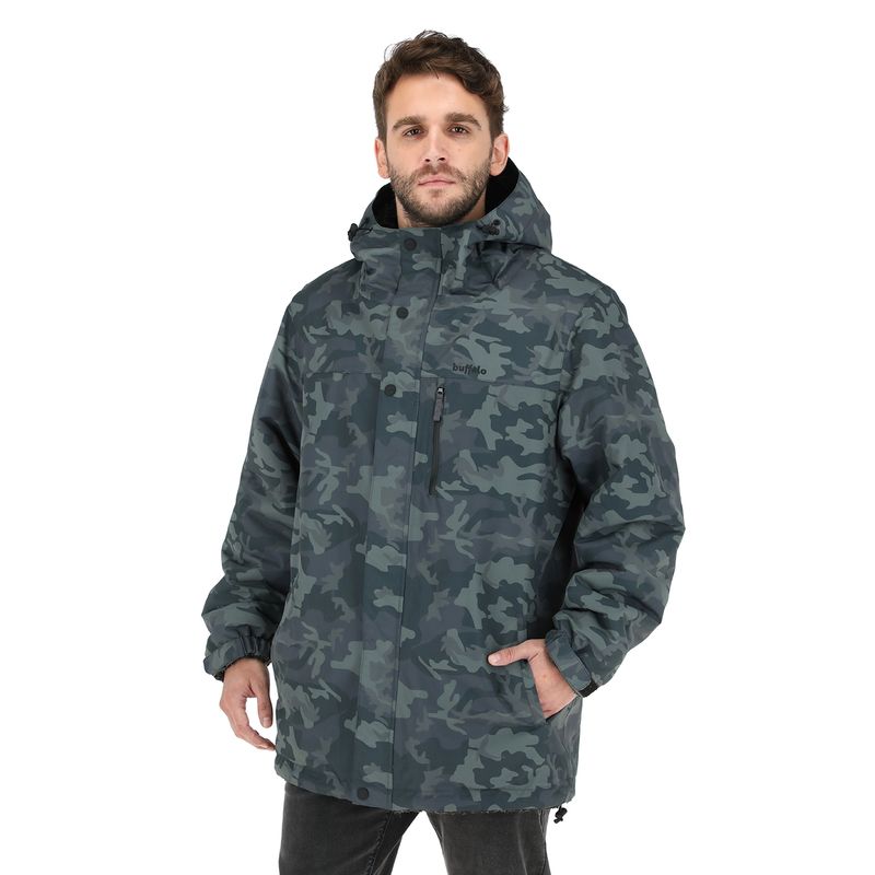 BUFFALO CHILE - Parka Impermeable Camaleon Militar - Negro Jaspeado Hombre