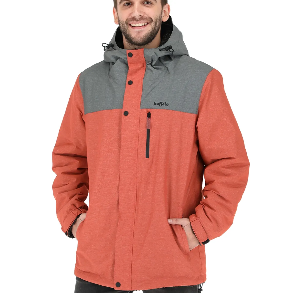 BUFFALO CHILE - Parka Impermeable Camaleon Terracota - Negro Jaspeado Hombre