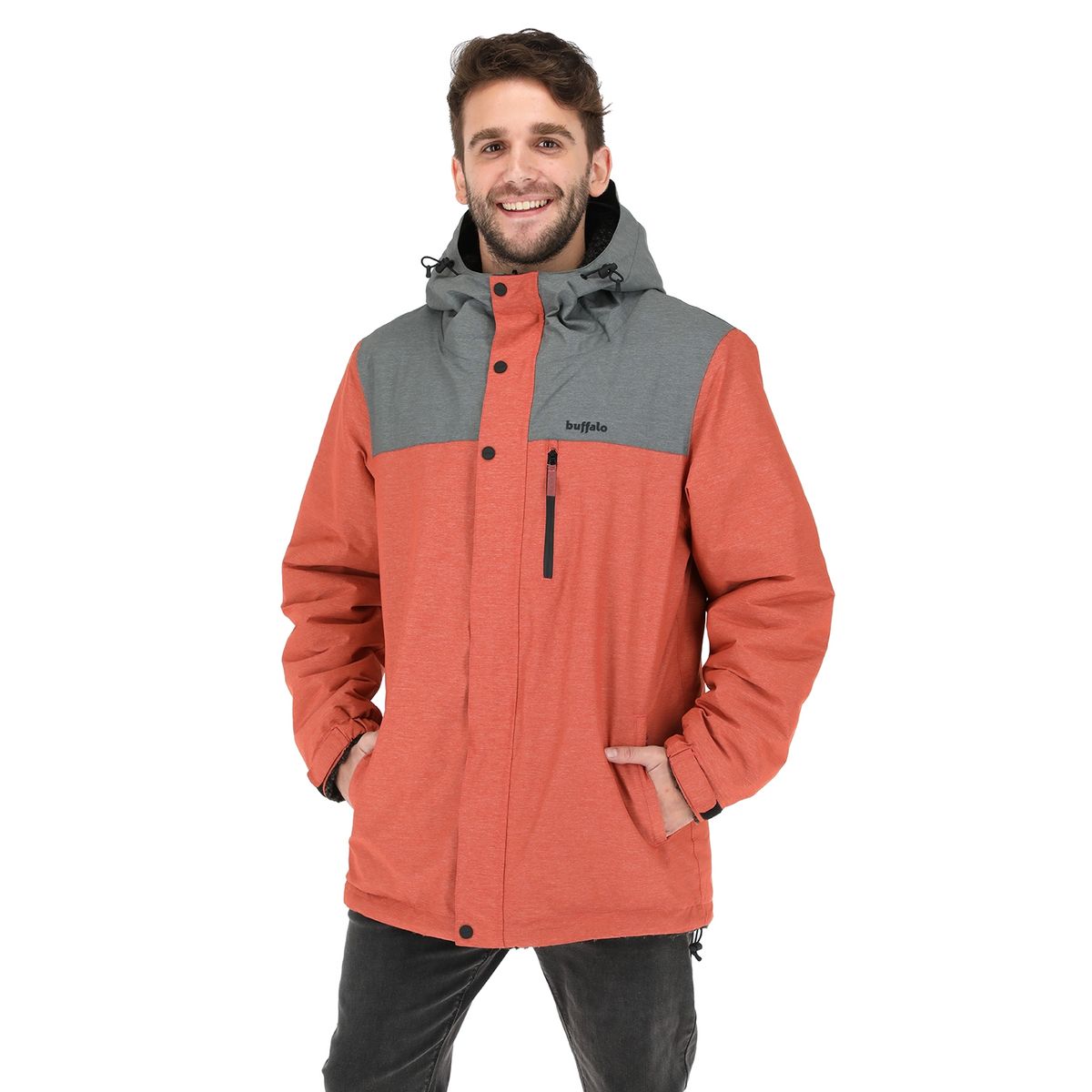 BUFFALO CHILE - Parka Impermeable Camaleon Terracota - Negro Jaspeado Hombre