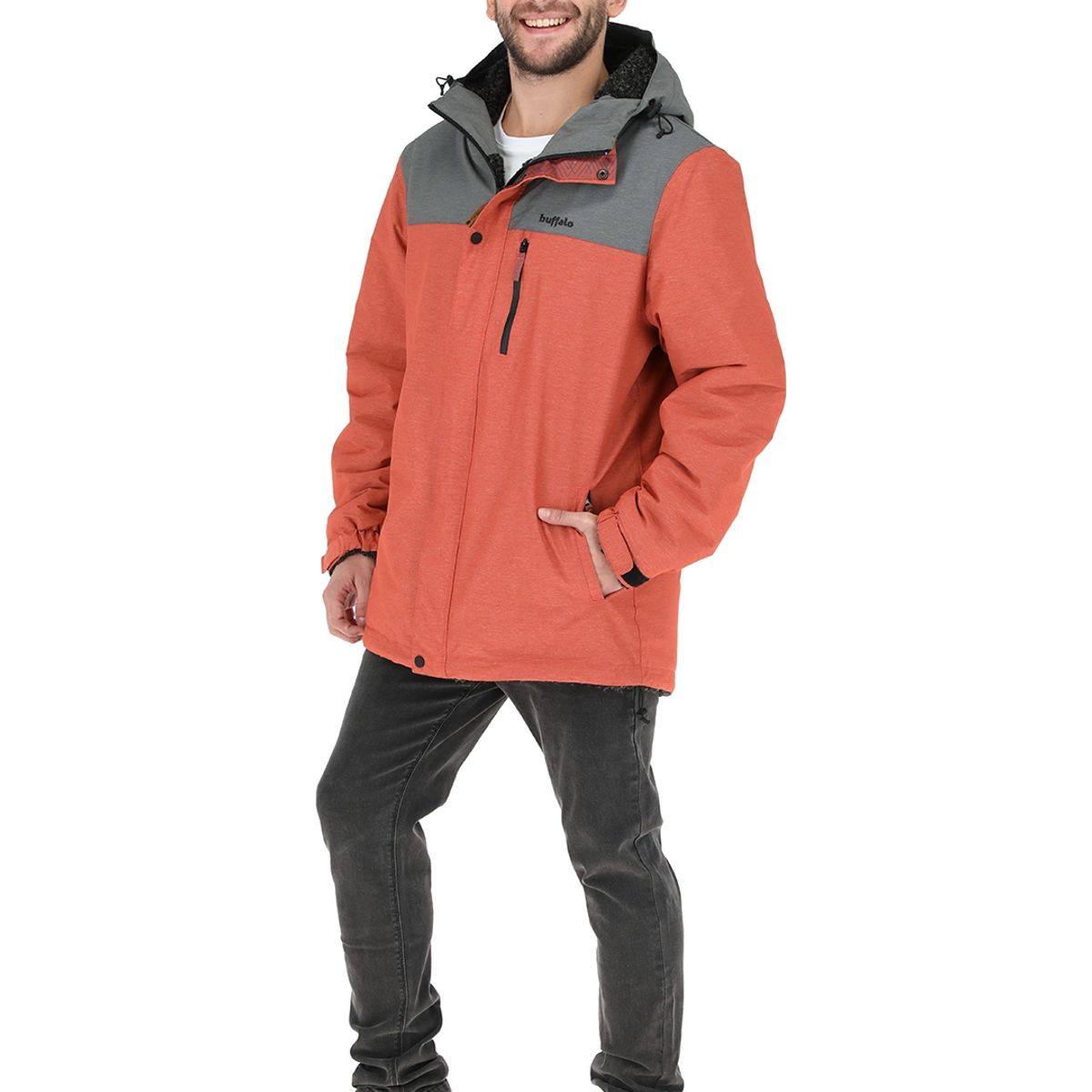 BUFFALO CHILE - Parka Impermeable Camaleon Terracota - Negro Jaspeado Hombre